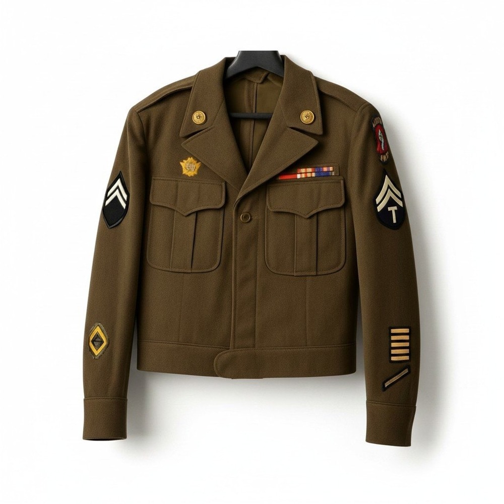 Vintage WWII US Army Ike Jacket Olive Drab Wool Military Uniform 40R ADSEC Patch